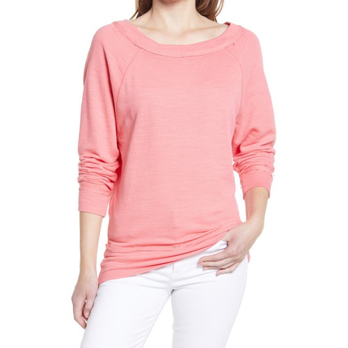  Caslon Dolman Sleeve Cotton Blend Pullover_CORAL TEA ROSE