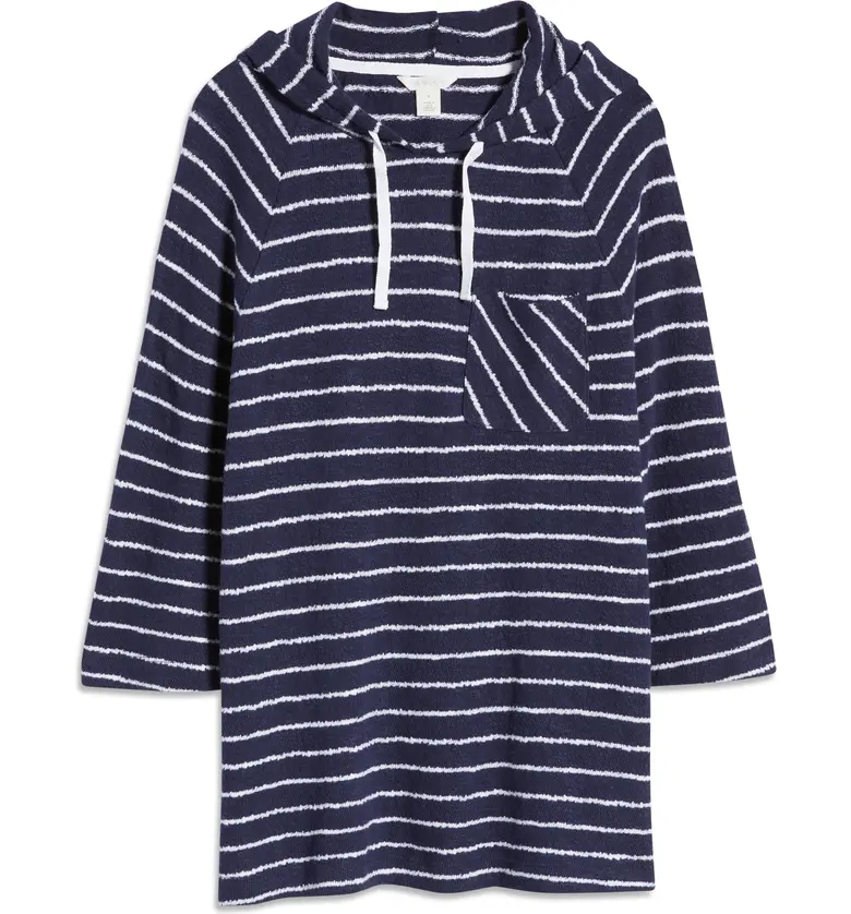  Caslon Stripe Cotton Hoodie_NAVY- WHITE STRIPE