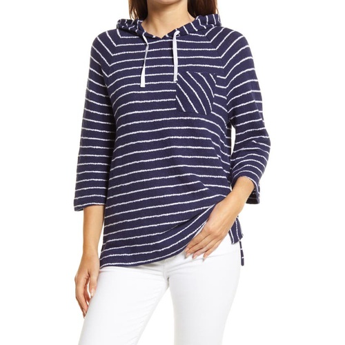  Caslon Stripe Cotton Hoodie_NAVY- WHITE STRIPE