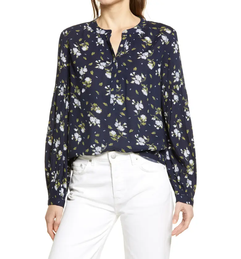  Caslon Floral Print Crepe Button Front Blouse_NAVY PEACOAT ARDITH FLORAL