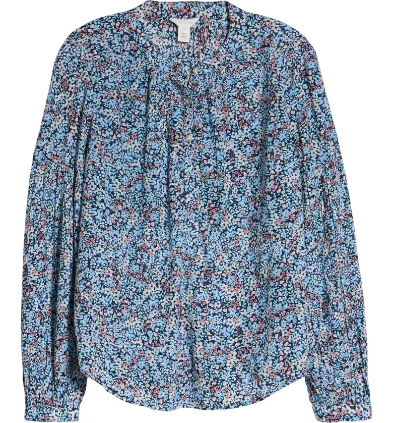  Caslon Floral Print Crepe Button Front Blouse_NAVY PEACOAT MIXED MEADOWS