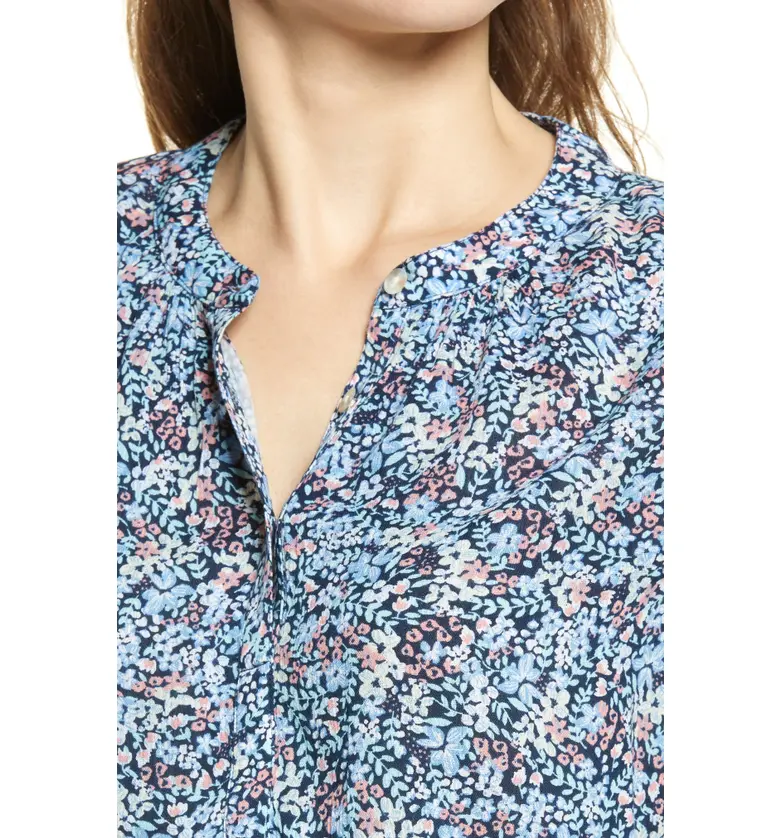  Caslon Floral Print Crepe Button Front Blouse_NAVY PEACOAT MIXED MEADOWS