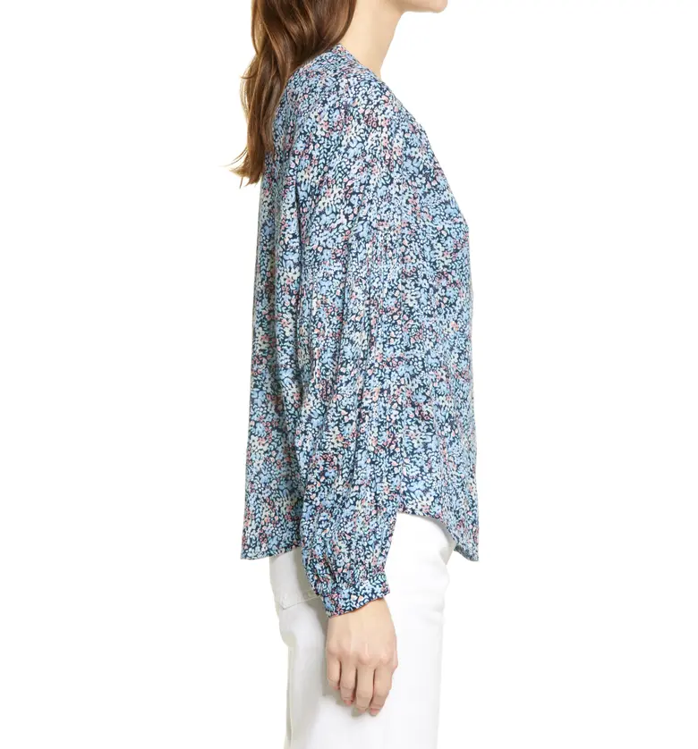  Caslon Floral Print Crepe Button Front Blouse_NAVY PEACOAT MIXED MEADOWS