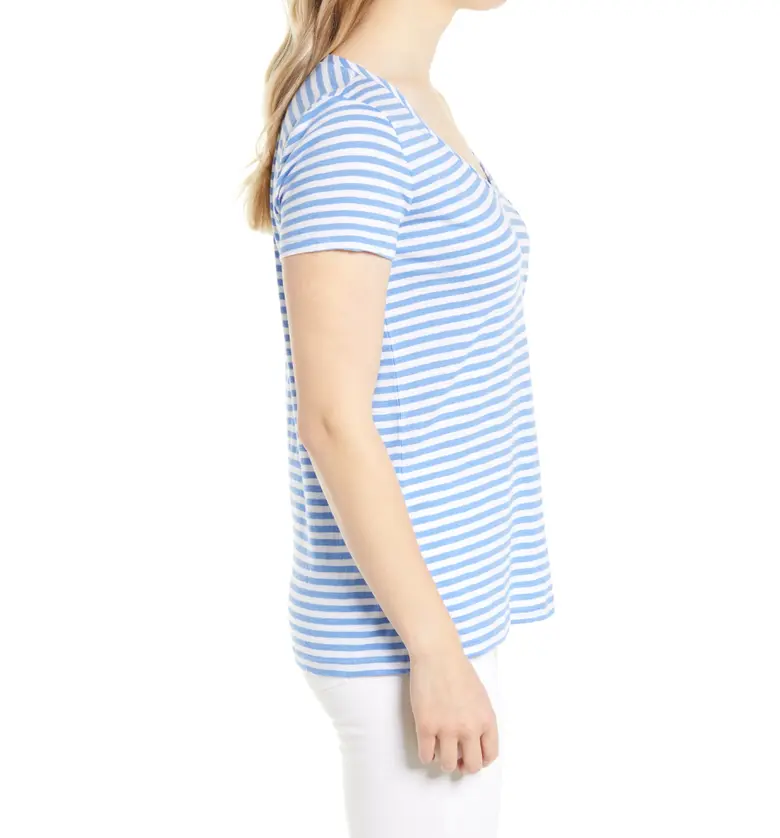  Caslon Rounded V-Neck T-Shirt_WHITE- BLUE C BROOKE STRIPE