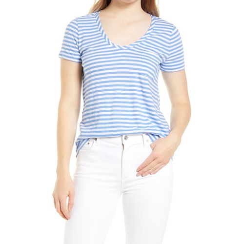  Caslon Rounded V-Neck T-Shirt_WHITE- BLUE C BROOKE STRIPE