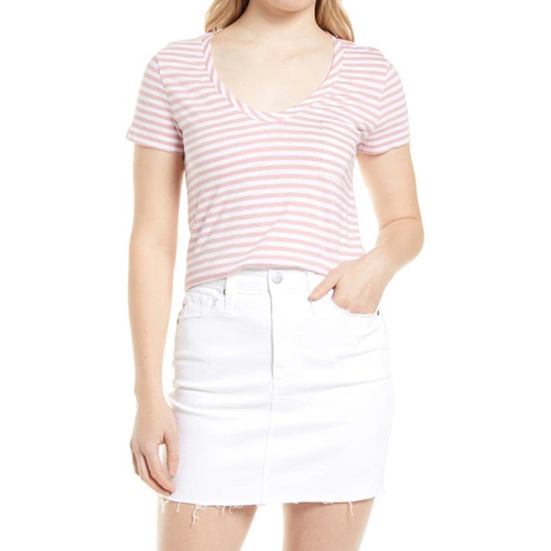  Caslon Rounded V-Neck T-Shirt_WHITE- PINK B BROOKE STRIPE