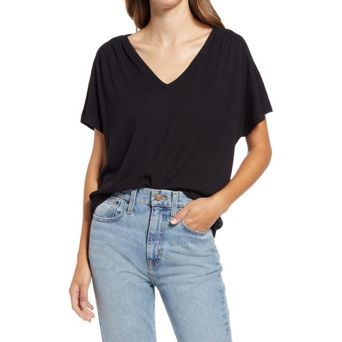  Caslon Gathered V-Neck T-Shirt_BLACK