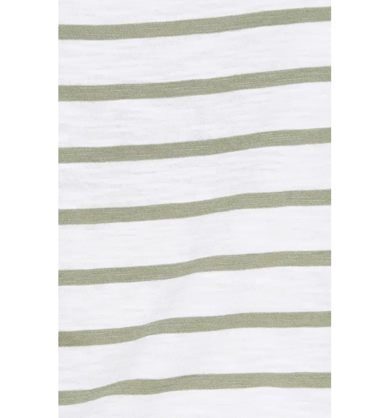  Caslon Gathered V-Neck T-Shirt_WHITE- GREEN STRIPE