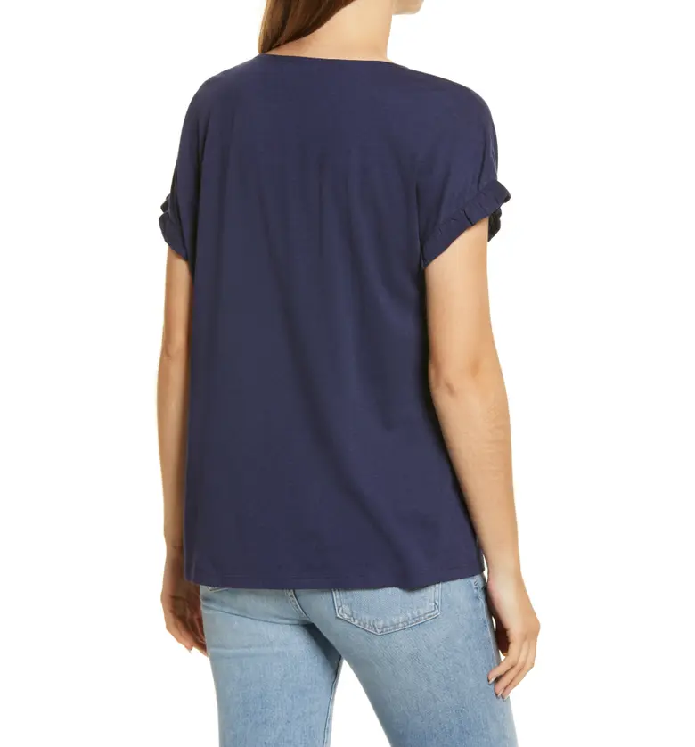  Caslon Flutter Sleeve V-Neck T-Shirt_NAVY PEACOAT