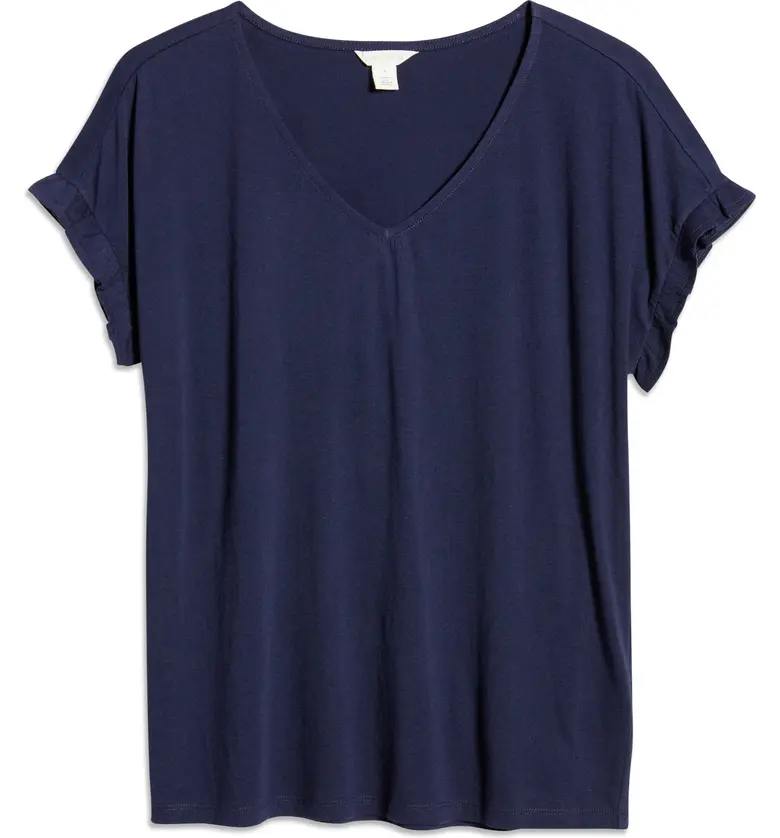  Caslon Flutter Sleeve V-Neck T-Shirt_NAVY PEACOAT