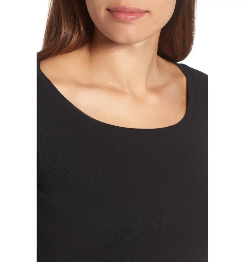  Caslon Ballet Neck Cotton & Modal Knit Elbow Sleeve Tee_BLACK