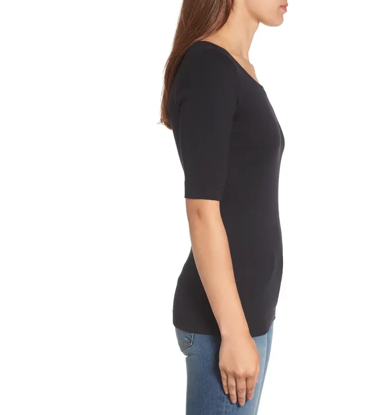  Caslon Ballet Neck Cotton & Modal Knit Elbow Sleeve Tee_BLACK