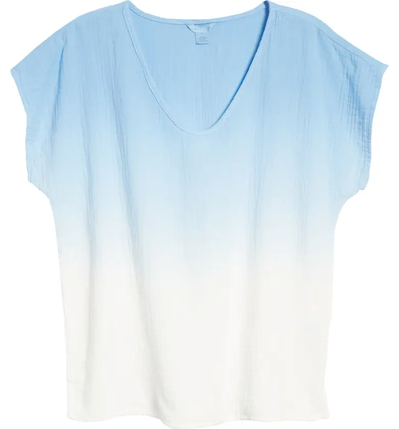 Caslon Woven V-Neck T-Shirt_BLUE CORNFLOWER OMBRE