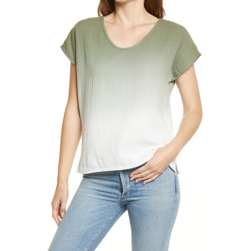  Caslon Woven V-Neck T-Shirt_GREEN DUNE OMBRE