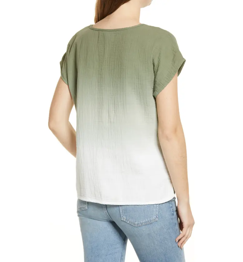  Caslon Woven V-Neck T-Shirt_GREEN DUNE OMBRE