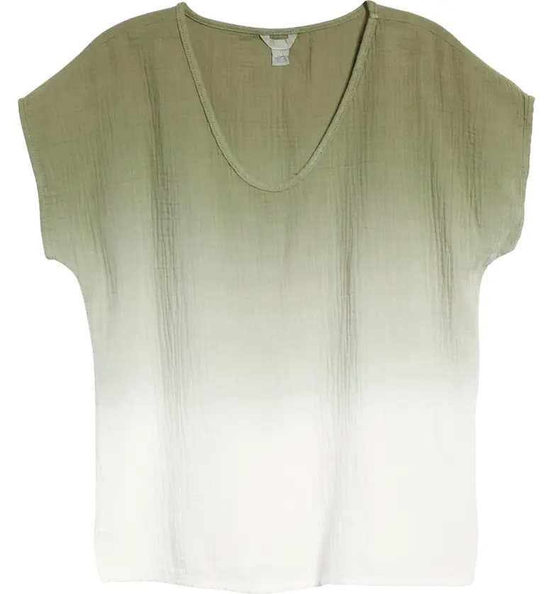  Caslon Woven V-Neck T-Shirt_GREEN DUNE OMBRE