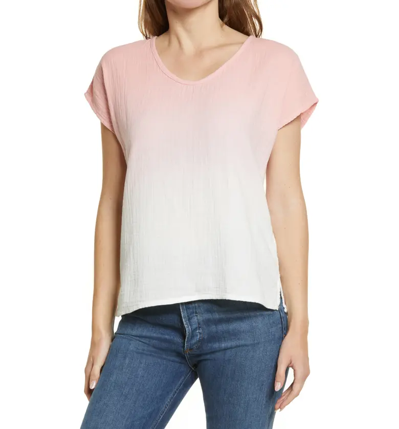 Caslon Woven V-Neck T-Shirt_PINK BRIDE OMBRE