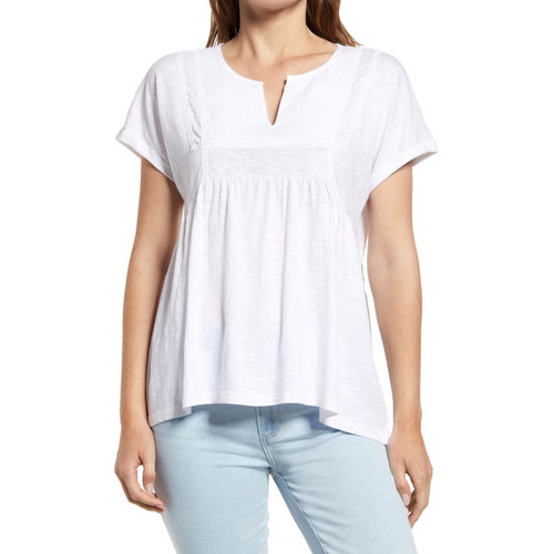  Caslon Embroidered Cotton Slub Jersey Top_WHITE