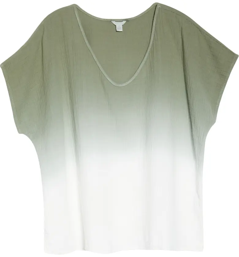  Caslon Woven V-Neck T-Shirt_GREEN DUNE OMBRE