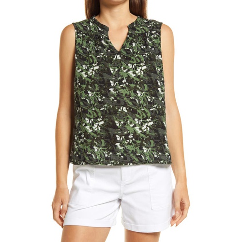  Caslon Gathered A-Line Tank_GREEN- BLACK CAMO FLORAL