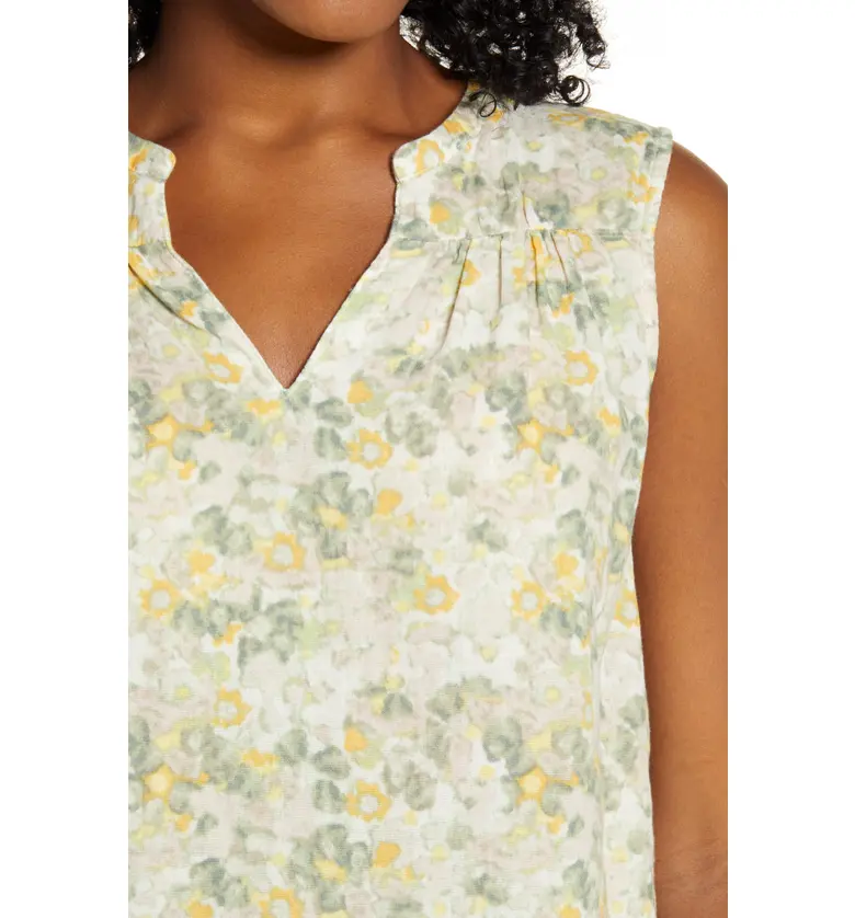  Caslon Gathered A-Line Tank_YELLOW- IVORY FLORAL CAMO