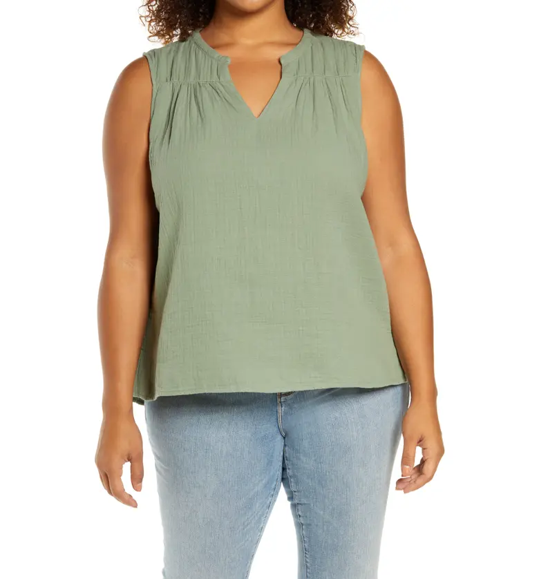  Caslon Gathered A-Line Tank_GREEN DUNE