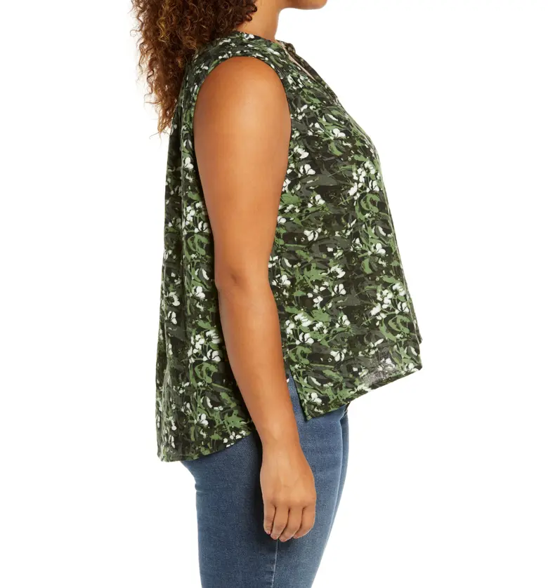  Caslon Gathered A-Line Tank_GREEN- BLACK CAMO FLORAL