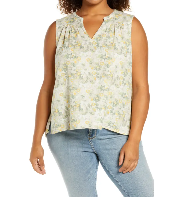 Caslon Gathered A-Line Tank_YELLOW- IVORY FLORAL CAMO