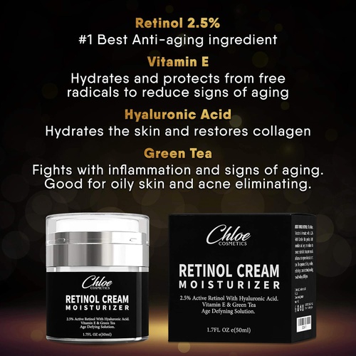  CHLOE COSMETICS Retinol Moisturizer for Face and Eye area | Anti Aging Cream with Hyaluronic Acid, 2.5% Active Retinol and Vitamin E | Reduces Appearance of Wrinkles and Fine lines | Best Day and