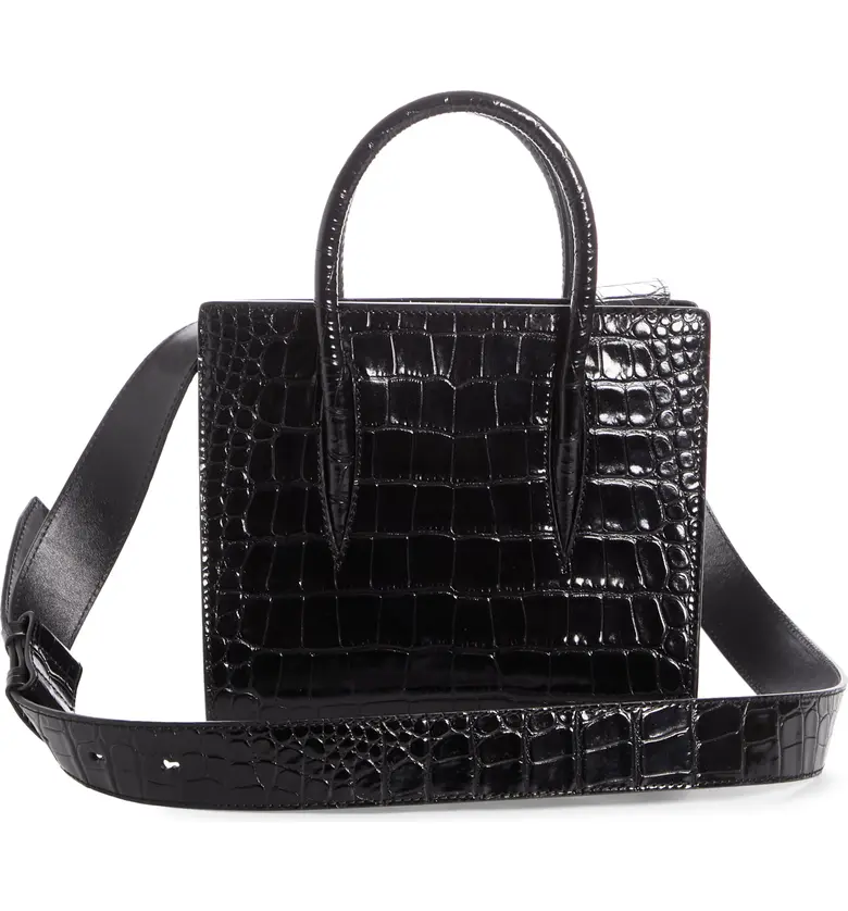  Christian Louboutin Mini Paloma Croc Embossed Leather Satchel_Black