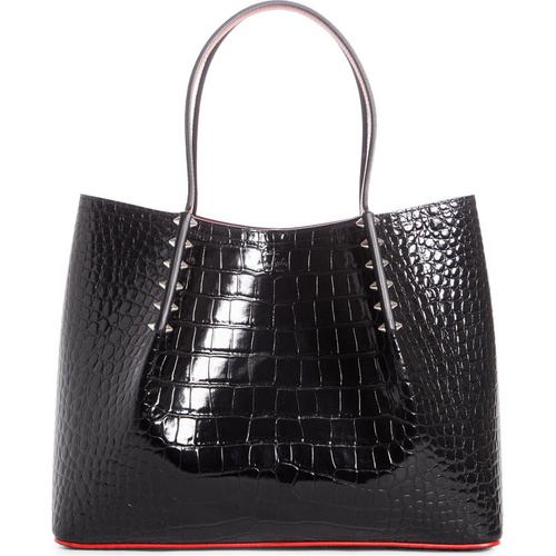  Christian Louboutin Small Cabarock Croc Embossed Calfskin Leather Tote_BLACK
