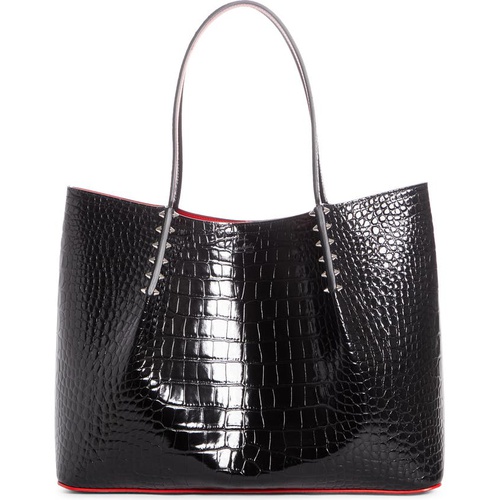  Christian Louboutin Large Cabarock Croc Embossed Leather Tote_BLACK