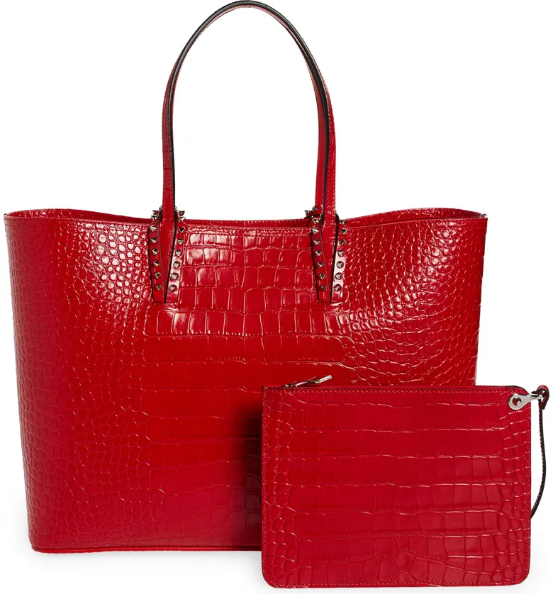  Christian Louboutin Cabata Croc Embossed Leather Tote_LOUBI RED