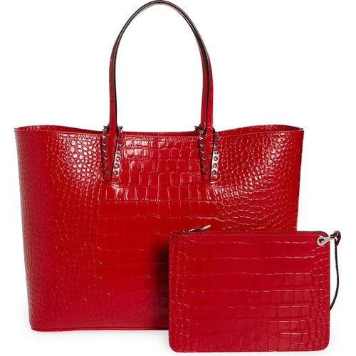  Christian Louboutin Cabata Croc Embossed Leather Tote_LOUBI RED