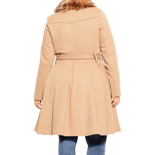  City Chic Blushing Belle Faux Fur Collar Coat_TAUPE