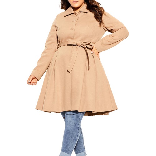  City Chic Blushing Belle Faux Fur Collar Coat_TAUPE