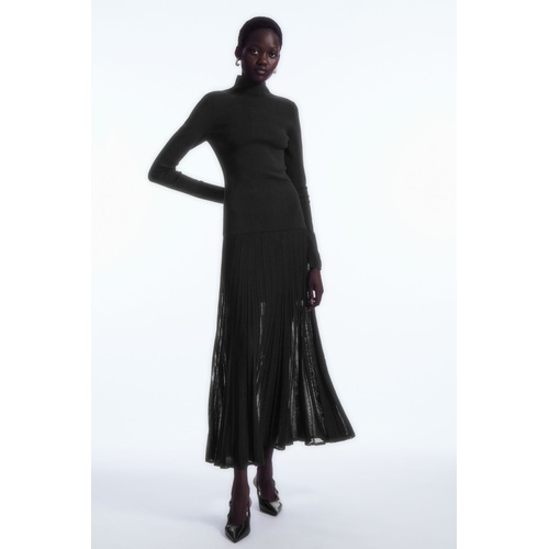 COS PLEATED KNITTED TURTLENECK MAXI DRESS