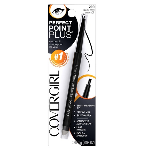  COVERGIRL Perfect Point PLUS Eyeliner, One Pencil, Black Onyx Color, Self Sharpening Eyeliner Pencil, Smudger Tip for Blending (packaging may vary)