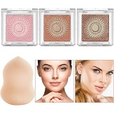 CSS Highlighter Palette, Face Luminizing Highlighter Makeup Palette, Instant Glow Powder Nude Bronzer Highlighter Kit, 3 Packs and One Makeup Sponge