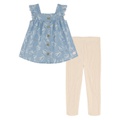 Little Girls Button-Front Denim Tunic and Slub Ribbed Capri Leggings 2 Piece Set