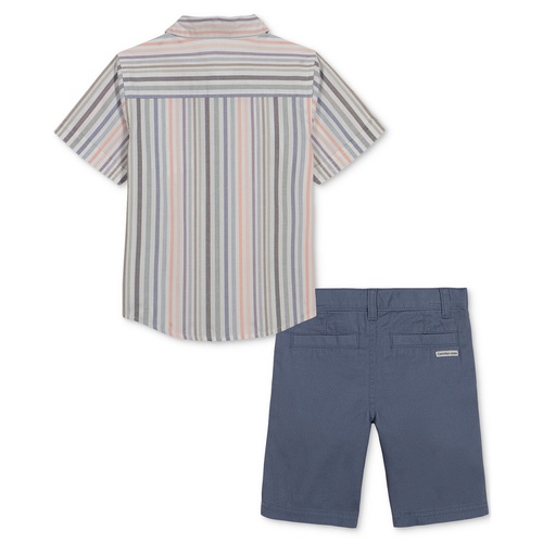  Baby Boys Cotton Striped Button-Up Shirt & Twill Shorts 2 Piece Set