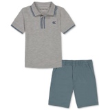 Toddler Boy Heather Pique Polo Shirt and Twill Shorts