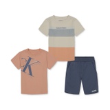 Little Boys 2 Colorful Logo Tees and French Terry Shorts 3 piece