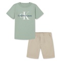Little Boys Cotton Short-Sleeve Solid Logo T-Shirt & Twill Shorts 2 Piece Set