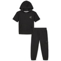 Toddler Boys Popcorn Knit Short-Sleeve Hoodie & Cargo Jogger Pants 2 Piece Set