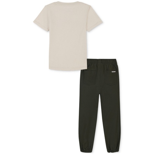  Toddler Boys Short-Sleeve Ribbed Jersey T-Shirt & Poplin Jogger Pants 2 Piece Set