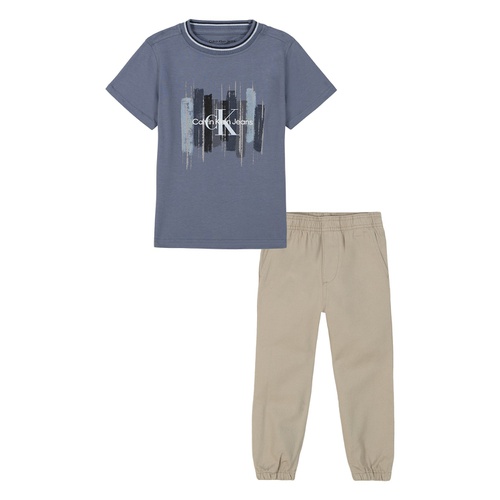  Toddler Boy short sleeve Graphic Tee and Twill Joggers