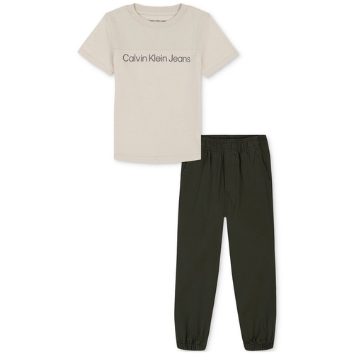  Big Boys Short-Sleeve Ribbed Jersey T-Shirt & Poplin Jogger Pants 2 Piece Set