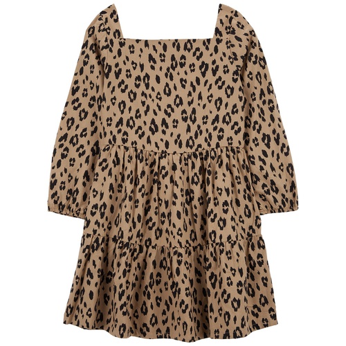 카터스 Big Girls Leopard Long Sleeve Twill Dress