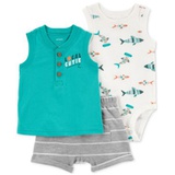 Baby Boys 3-Pc. Fish Little Sleeveless T-Shirt Bodysuit & Stripe Shorts Set
